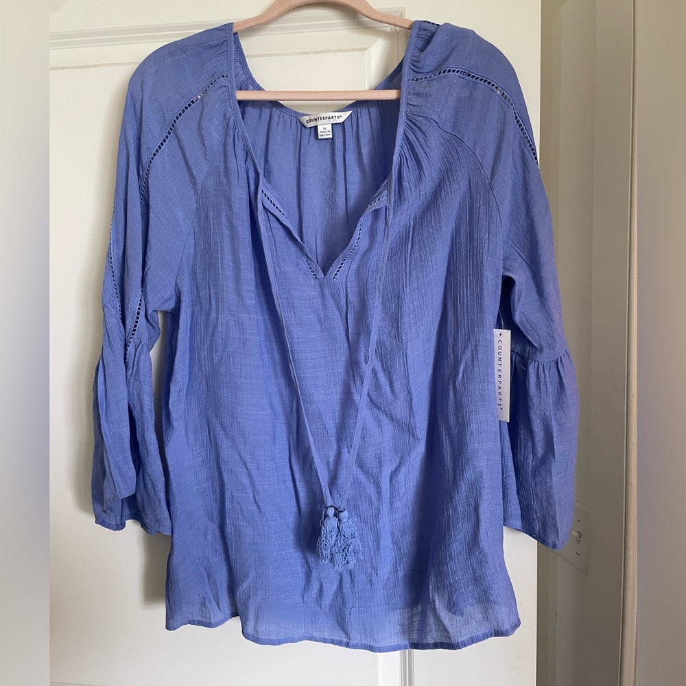 Counterparts Bell Sleeve Quarter Sleeve Periwinkle Blouse